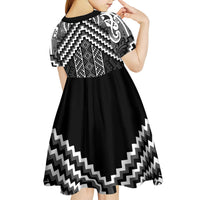 Maori Tukutuku Taniko Motifs Kid Short Sleeve Dress Black Poutama Mix Kowhaiwhai LT7 - Polynesian Pride