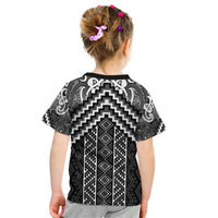 Maori Tukutuku Taniko Motifs Kid T Shirt Black Poutama Mix Kowhaiwhai LT7 - Polynesian Pride