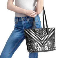 Maori Tukutuku Taniko Motifs Leather Tote Bag Black Poutama Mix Kowhaiwhai LT7 - Polynesian Pride