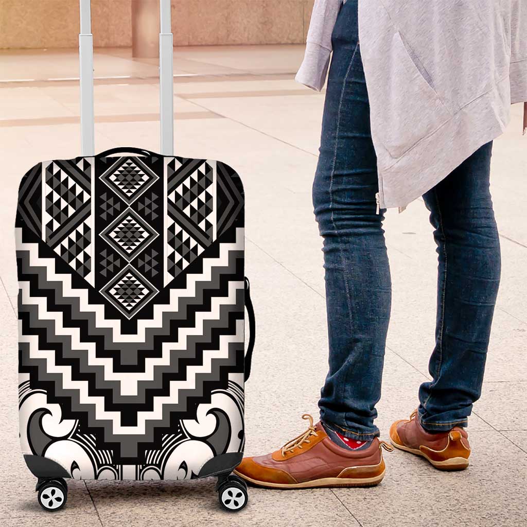 Maori Tukutuku Taniko Motifs Luggage Cover Black Poutama Mix Kowhaiwhai LT7 Black - Polynesian Pride