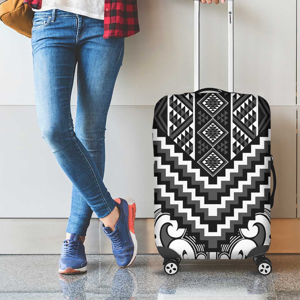 Maori Tukutuku Taniko Motifs Luggage Cover Black Poutama Mix Kowhaiwhai LT7 - Polynesian Pride