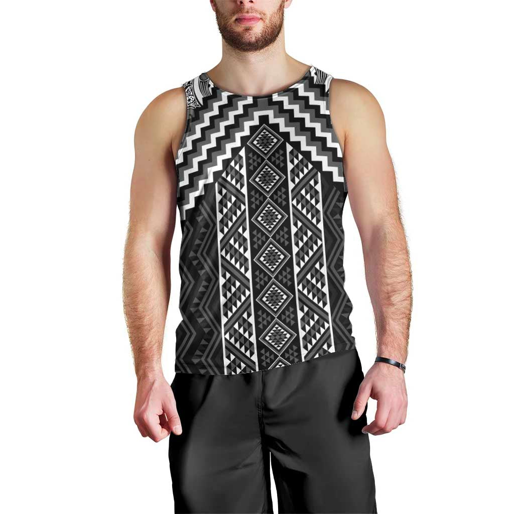 Maori Tukutuku Taniko Motifs Men Tank Top Black Poutama Mix Kowhaiwhai LT7 - Polynesian Pride
