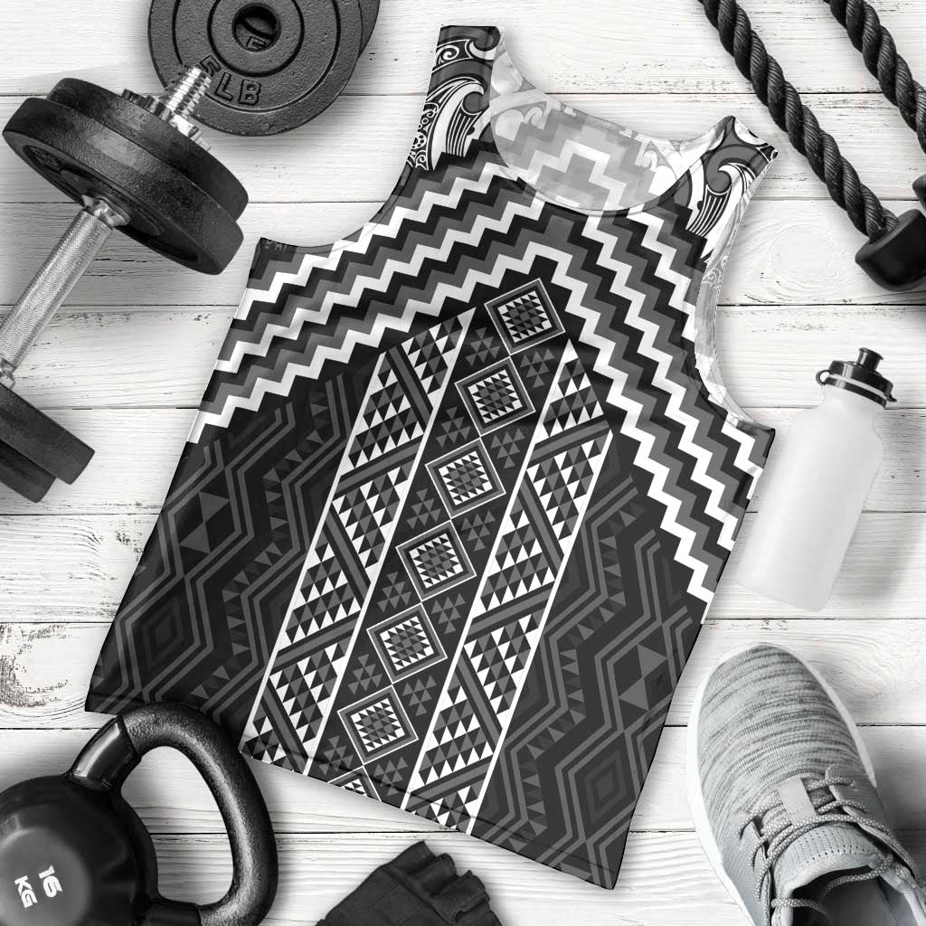 Maori Tukutuku Taniko Motifs Men Tank Top Black Poutama Mix Kowhaiwhai LT7 - Polynesian Pride