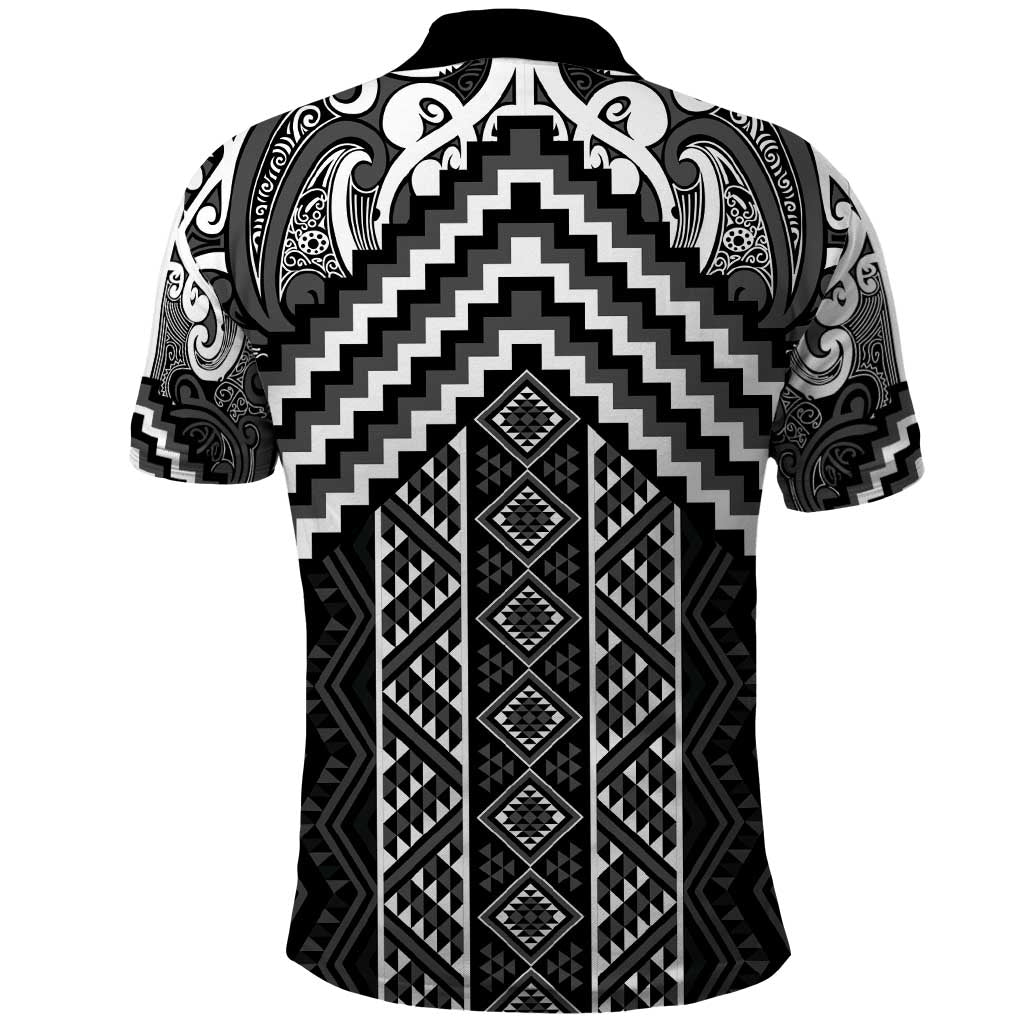Maori Tukutuku Taniko Motifs Polo Shirt Black Poutama Mix Kowhaiwhai LT7 - Polynesian Pride
