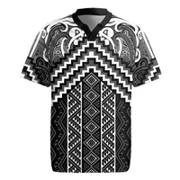 Maori Tukutuku Taniko Motifs Rugby Jersey Black Poutama Mix Kowhaiwhai LT7 Black - Polynesian Pride