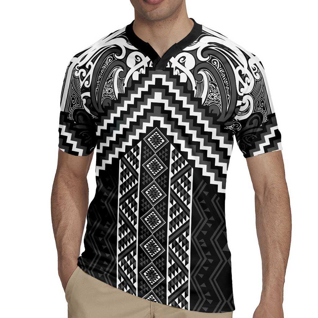 Maori Tukutuku Taniko Motifs Rugby Jersey Black Poutama Mix Kowhaiwhai LT7 - Polynesian Pride