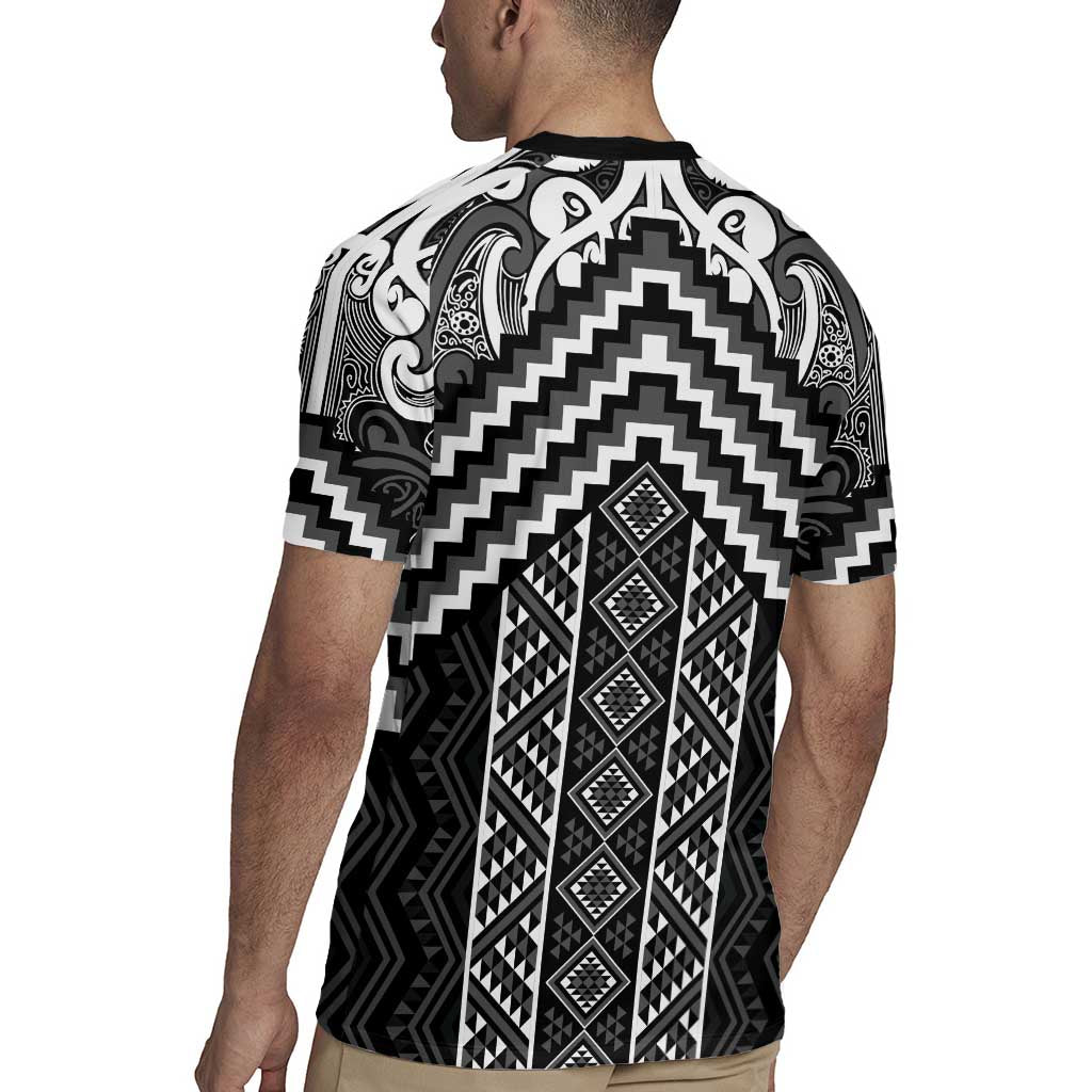 Maori Tukutuku Taniko Motifs Rugby Jersey Black Poutama Mix Kowhaiwhai LT7 - Polynesian Pride