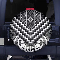 Maori Tukutuku Taniko Motifs Spare Tire Cover Black Poutama Mix Kowhaiwhai LT7 No hole Black - Polynesian Pride