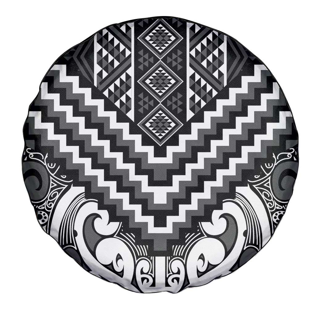 Maori Tukutuku Taniko Motifs Spare Tire Cover Black Poutama Mix Kowhaiwhai LT7 - Polynesian Pride
