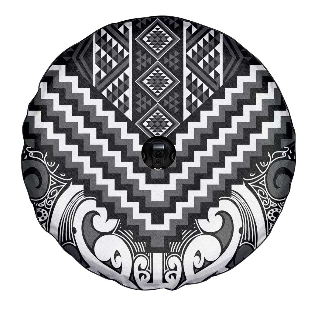 Maori Tukutuku Taniko Motifs Spare Tire Cover Black Poutama Mix Kowhaiwhai LT7 - Polynesian Pride