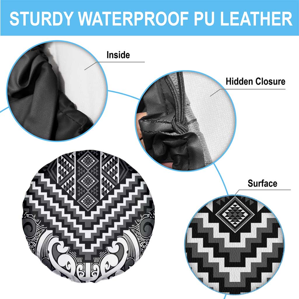 Maori Tukutuku Taniko Motifs Spare Tire Cover Black Poutama Mix Kowhaiwhai LT7 - Polynesian Pride