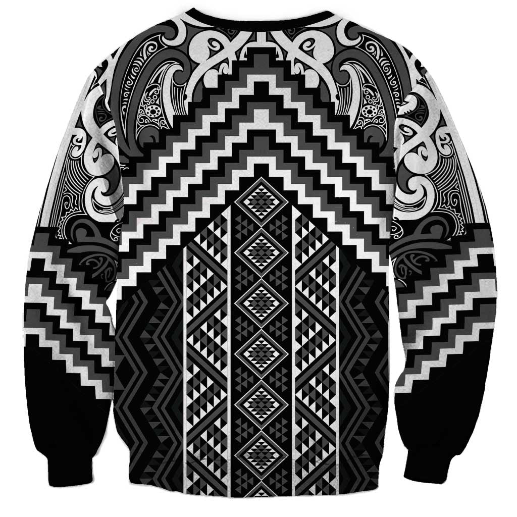 Maori Tukutuku Taniko Motifs Sweatshirt Black Poutama Mix Kowhaiwhai