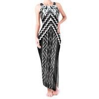Maori Tukutuku Taniko Motifs Tank Maxi Dress Black Poutama Mix Kowhaiwhai LT7 Women Black - Polynesian Pride