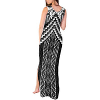Maori Tukutuku Taniko Motifs Tank Maxi Dress Black Poutama Mix Kowhaiwhai LT7 - Polynesian Pride