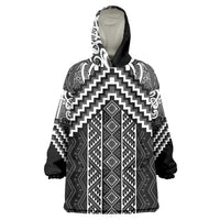 Maori Tukutuku Taniko Motifs Wearable Blanket Hoodie Black Poutama Mix Kowhaiwhai LT7 One Size Black - Polynesian Pride