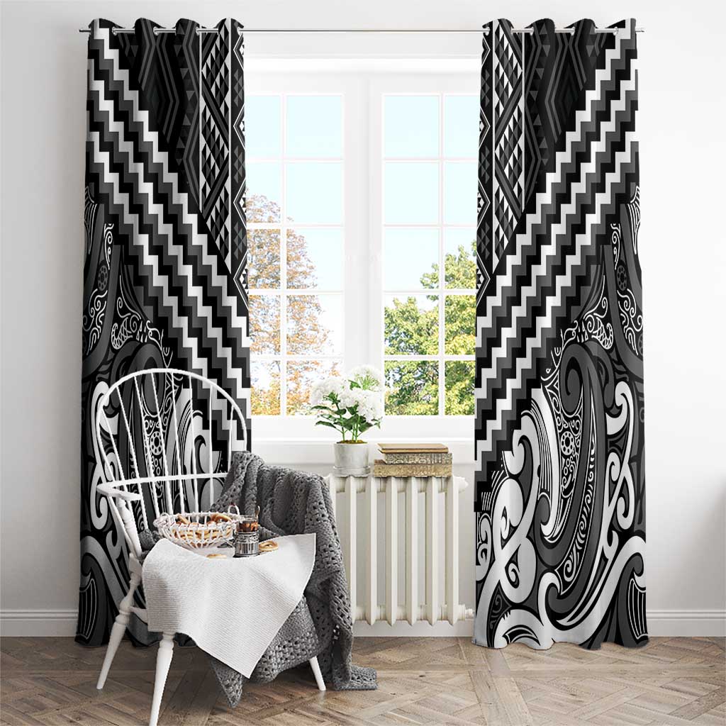 Maori Tukutuku Taniko Motifs Window Curtain Black Poutama Mix Kowhaiwhai