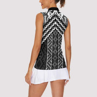 Maori Tukutuku Taniko Motifs Women Sleeveless Polo Shirt Black Poutama Mix Kowhaiwhai LT7 - Polynesian Pride