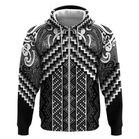 Maori Tukutuku Taniko Motifs Zip Hoodie Black Poutama Mix Kowhaiwhai LT7 Zip Hoodie Black - Polynesian Pride