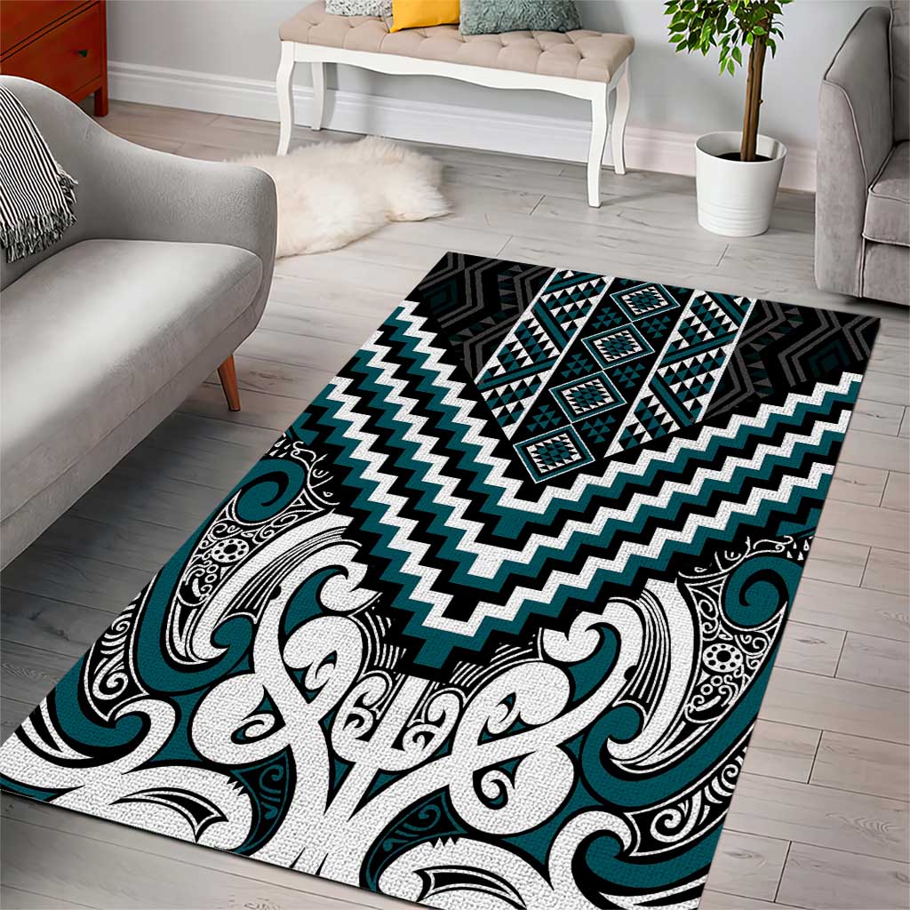 Maori Tukutuku Taniko Motifs Area Rug Teal Poutama Mix Kowhaiwhai LT7 - Polynesian Pride