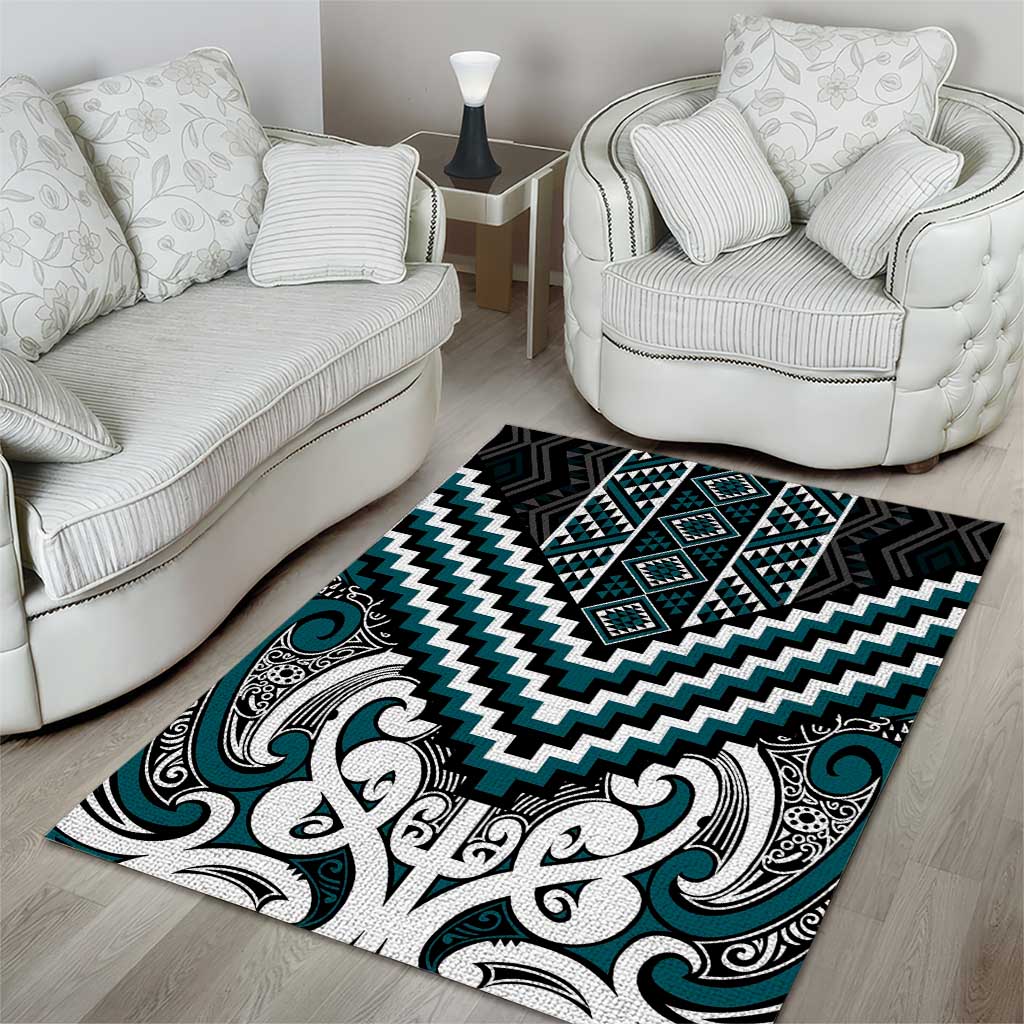 Maori Tukutuku Taniko Motifs Area Rug Teal Poutama Mix Kowhaiwhai LT7 - Polynesian Pride