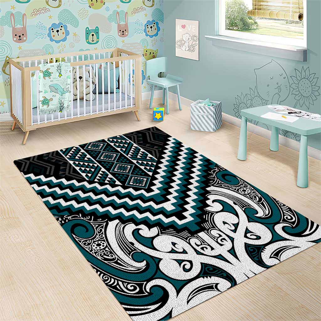 Maori Tukutuku Taniko Motifs Area Rug Teal Poutama Mix Kowhaiwhai LT7 - Polynesian Pride