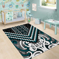 Maori Tukutuku Taniko Motifs Area Rug Teal Poutama Mix Kowhaiwhai LT7 - Polynesian Pride