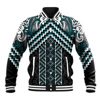 Maori Tukutuku Taniko Motifs Baseball Jacket Teal Poutama Mix Kowhaiwhai