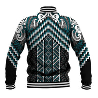 Maori Tukutuku Taniko Motifs Baseball Jacket Teal Poutama Mix Kowhaiwhai