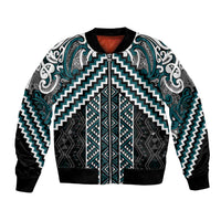 Maori Tukutuku Taniko Motifs Bomber Jacket Teal Poutama Mix Kowhaiwhai LT7 Unisex Teal - Polynesian Pride