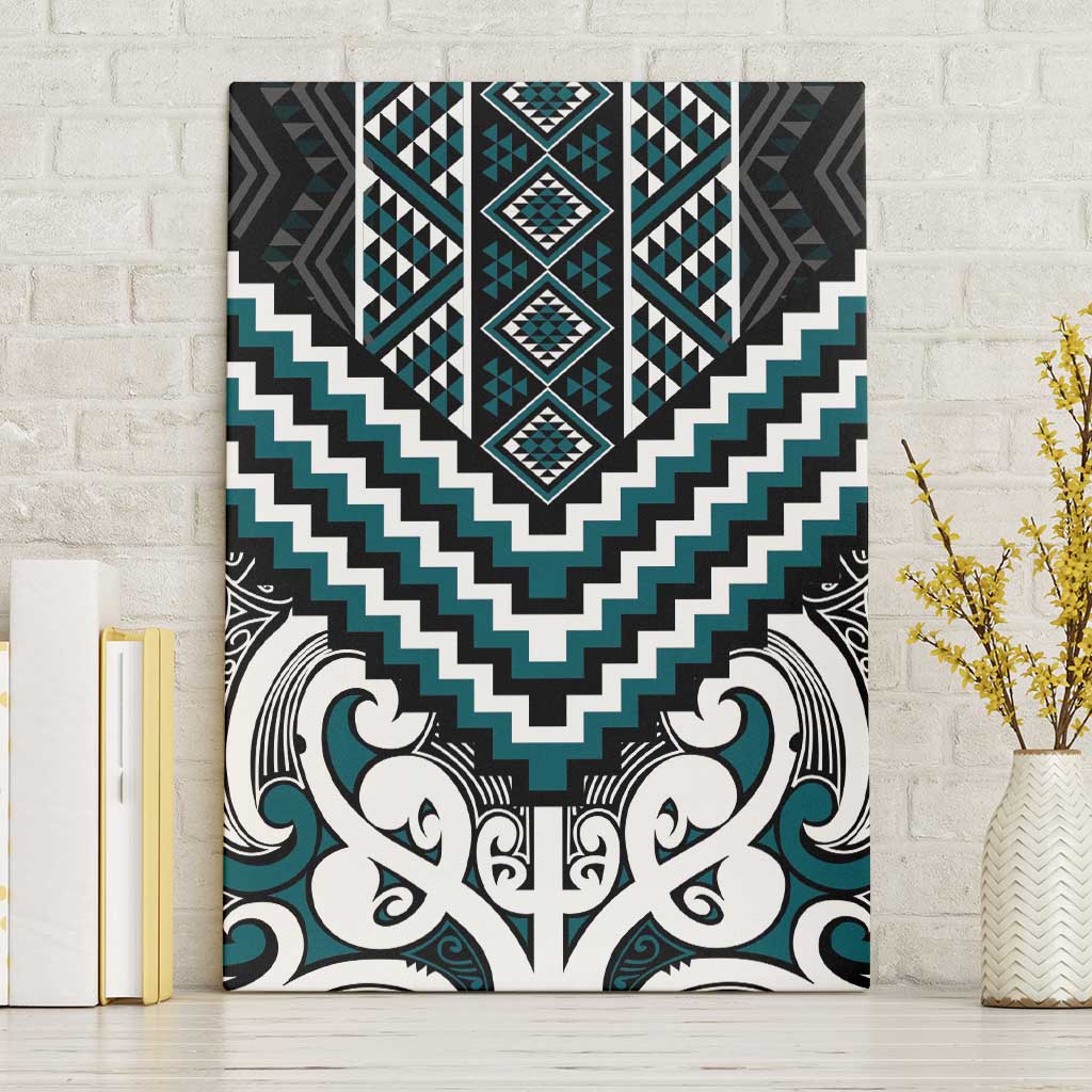 Maori Tukutuku Taniko Motifs Canvas Wall Art Teal Poutama Mix Kowhaiwhai LT7 Without Frame Teal - Polynesian Pride