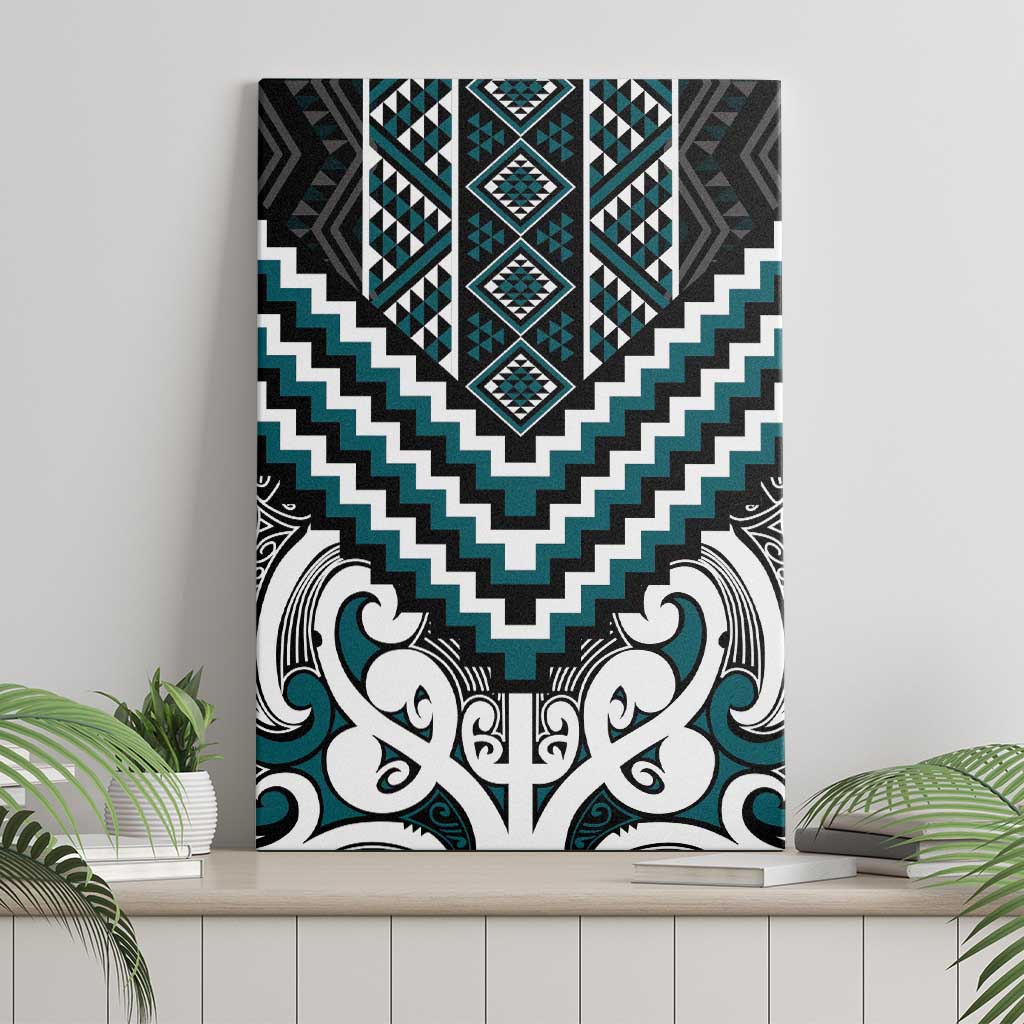 Maori Tukutuku Taniko Motifs Canvas Wall Art Teal Poutama Mix Kowhaiwhai LT7 - Polynesian Pride