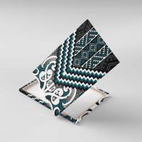 Maori Tukutuku Taniko Motifs Canvas Wall Art Teal Poutama Mix Kowhaiwhai LT7 With Frame Teal - Polynesian Pride