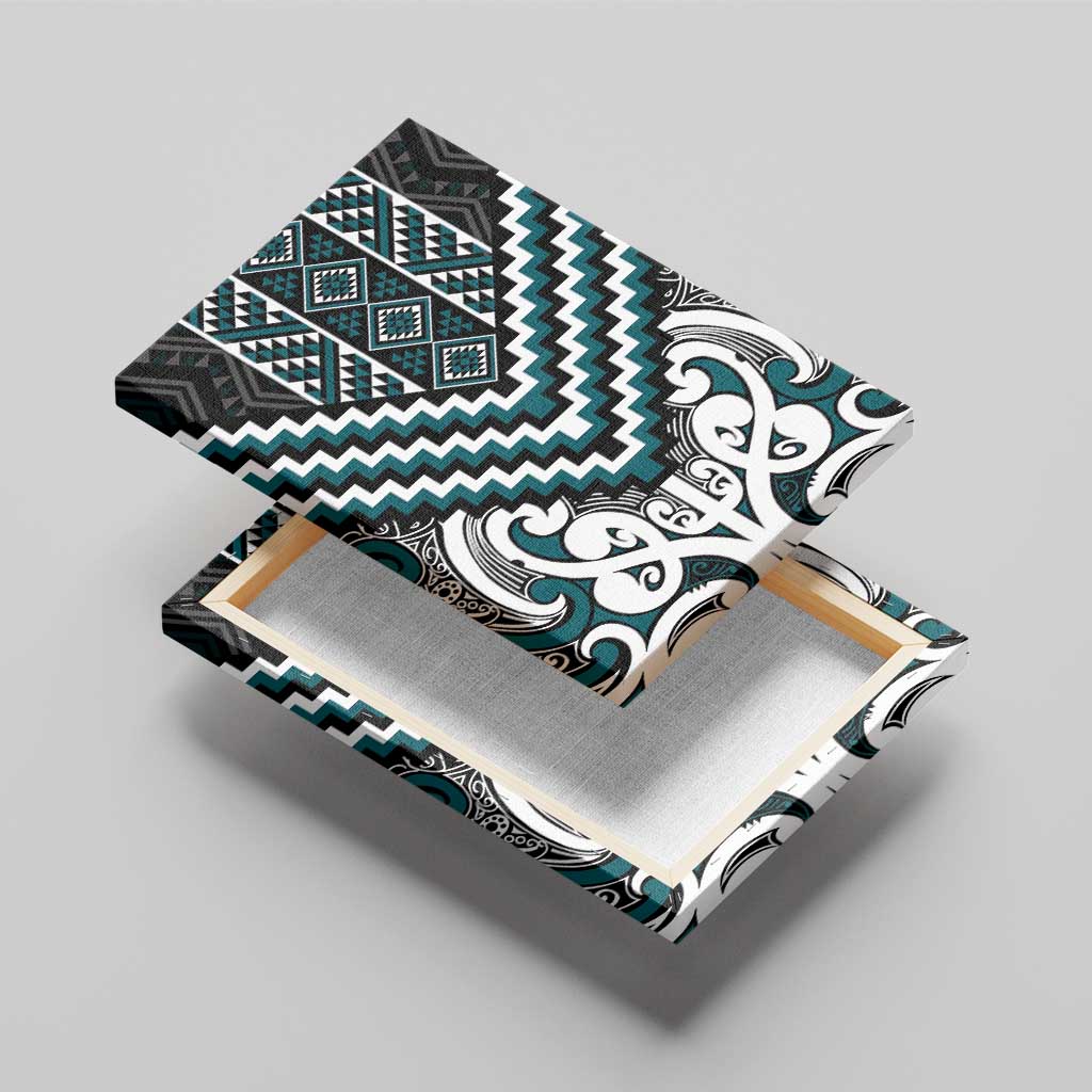 Maori Tukutuku Taniko Motifs Canvas Wall Art Teal Poutama Mix Kowhaiwhai LT7 - Polynesian Pride