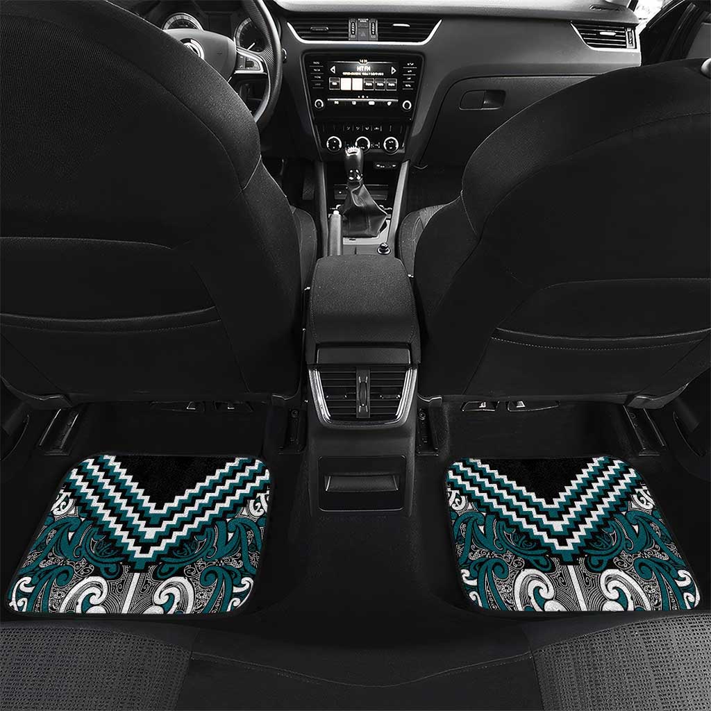 Maori Tukutuku Taniko Motifs Car Mats Teal Poutama Mix Kowhaiwhai LT7 Set 2pcs - Back Teal - Polynesian Pride