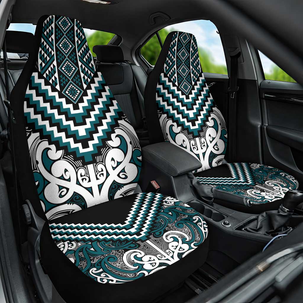 Maori Tukutuku Taniko Motifs Car Seat Cover Teal Poutama Mix Kowhaiwhai LT7 One Size Teal - Polynesian Pride