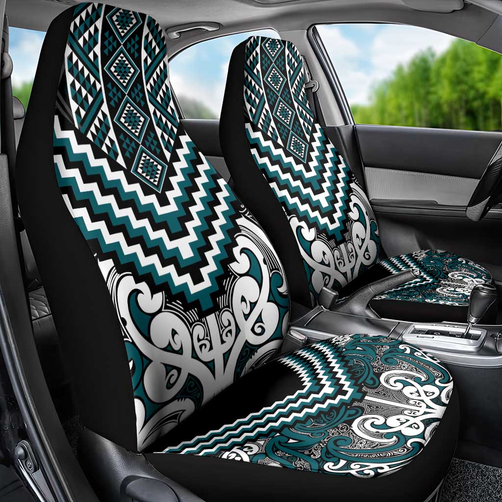 Maori Tukutuku Taniko Motifs Car Seat Cover Teal Poutama Mix Kowhaiwhai LT7 - Polynesian Pride