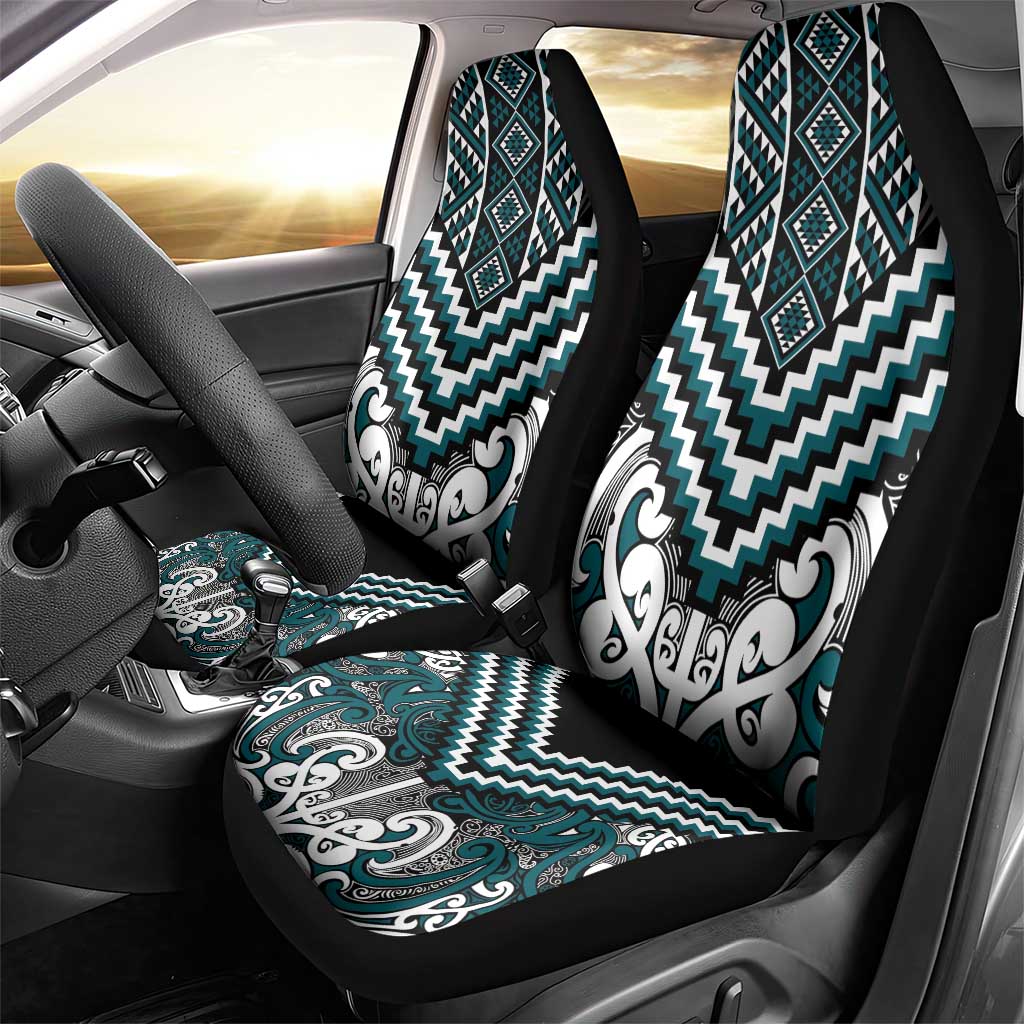 Maori Tukutuku Taniko Motifs Car Seat Cover Teal Poutama Mix Kowhaiwhai LT7 - Polynesian Pride