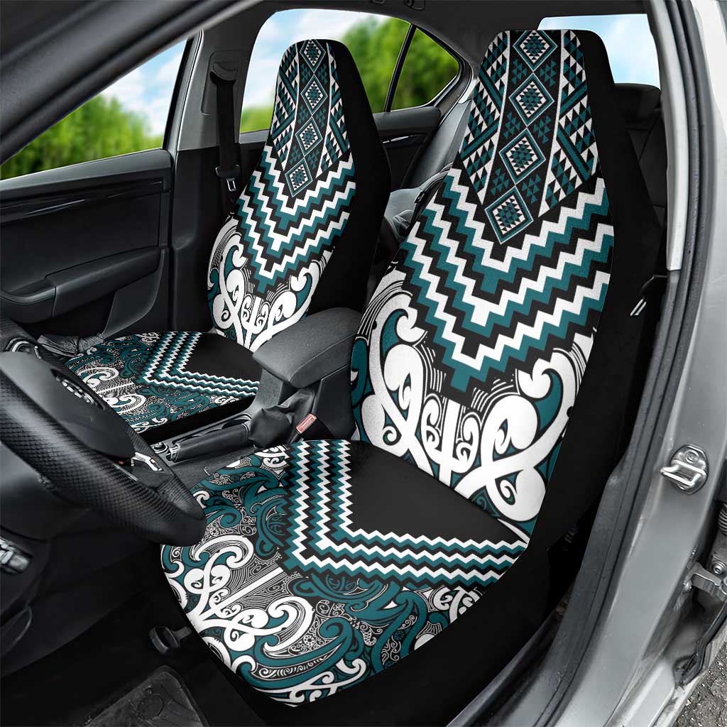Maori Tukutuku Taniko Motifs Car Seat Cover Teal Poutama Mix Kowhaiwhai LT7 - Polynesian Pride