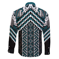 Maori Tukutuku Taniko Motifs Family Matching Mermaid Dress and Hawaiian Shirt Teal Poutama Mix Kowhaiwhai LT7 - Polynesian Pride