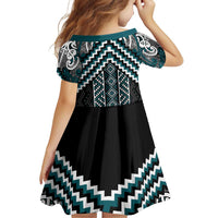 Maori Tukutuku Taniko Motifs Family Matching Puletasi and Hawaiian Shirt Teal Poutama Mix Kowhaiwhai LT7 - Polynesian Pride