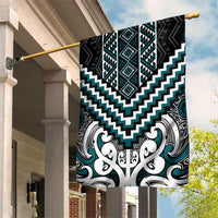 Maori Tukutuku Taniko Motifs Garden Flag Teal Poutama Mix Kowhaiwhai LT7 House Flag Teal - Polynesian Pride
