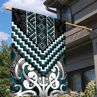 Maori Tukutuku Taniko Motifs Garden Flag Teal Poutama Mix Kowhaiwhai LT7 - Polynesian Pride