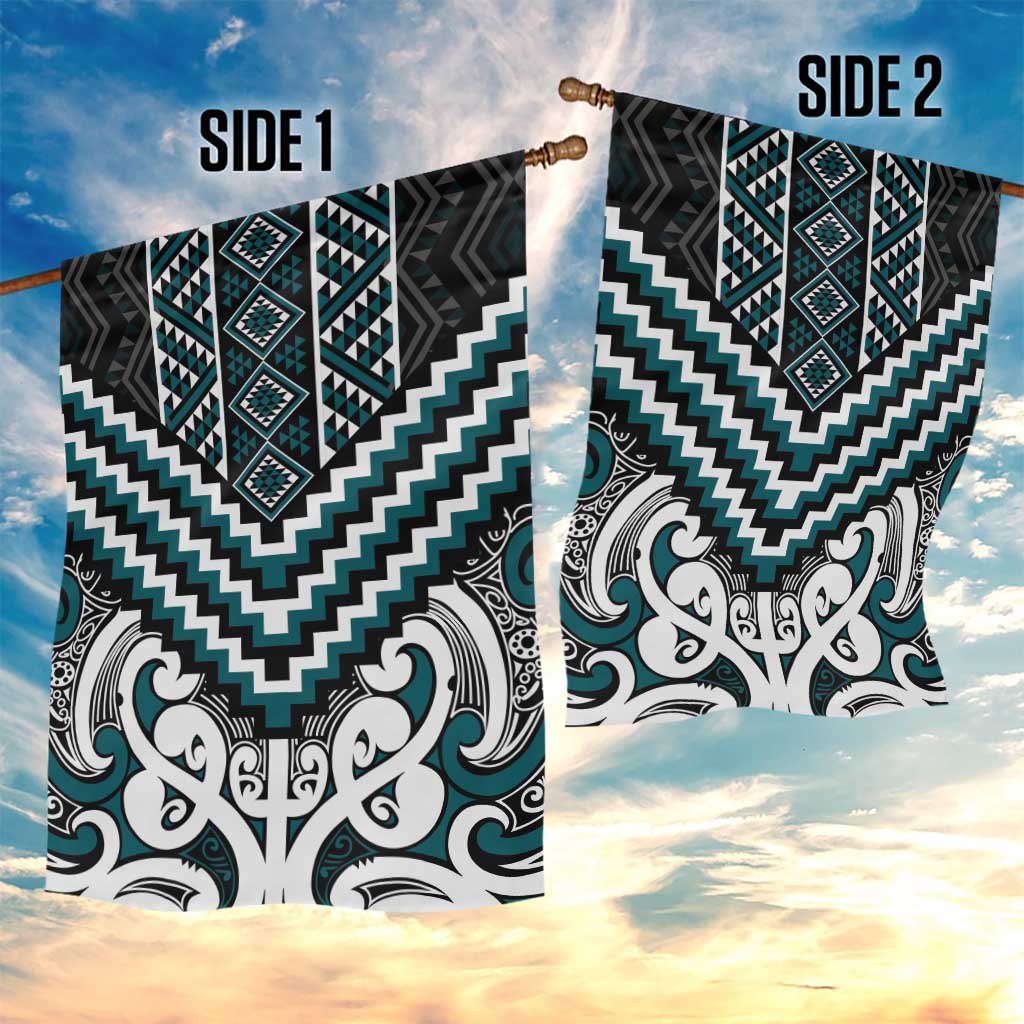 Maori Tukutuku Taniko Motifs Garden Flag Teal Poutama Mix Kowhaiwhai LT7 - Polynesian Pride