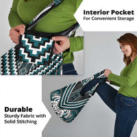 Maori Tukutuku Taniko Motifs Grocery Bag Teal Poutama Mix Kowhaiwhai LT7 - Polynesian Pride