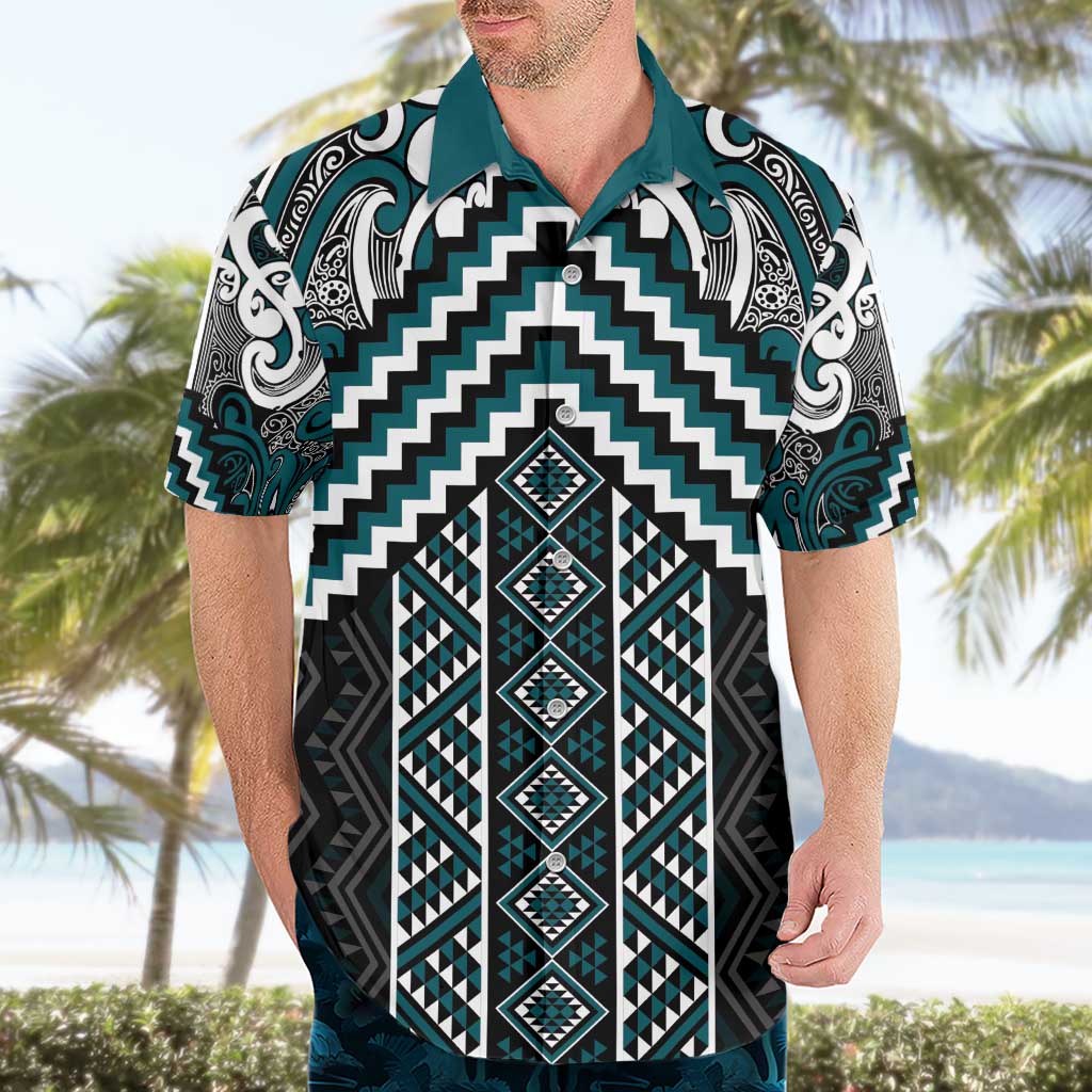 Maori Tukutuku Taniko Motifs Hawaiian Shirt Teal Poutama Mix Kowhaiwhai LT7 - Polynesian Pride