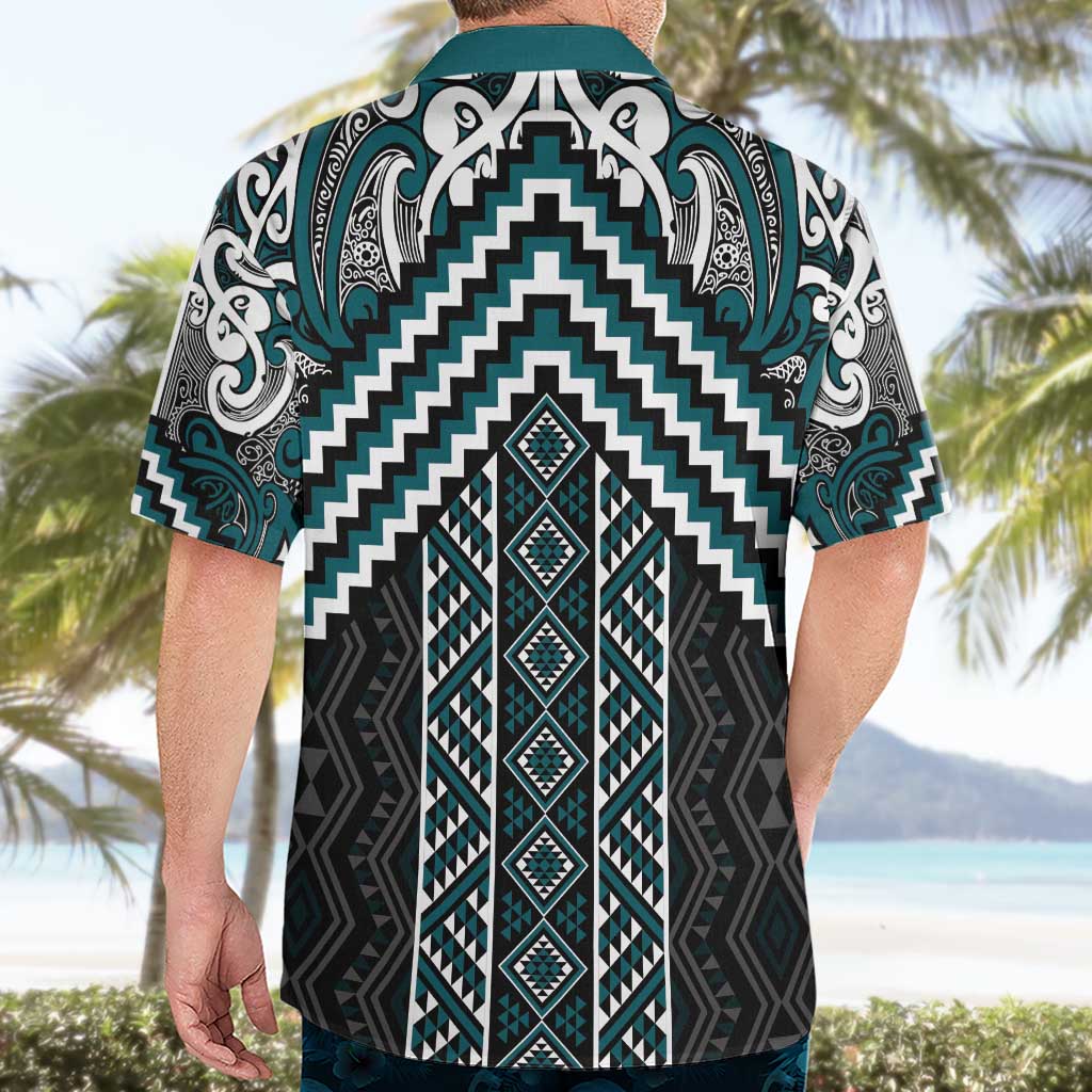 Maori Tukutuku Taniko Motifs Hawaiian Shirt Teal Poutama Mix Kowhaiwhai LT7 - Polynesian Pride