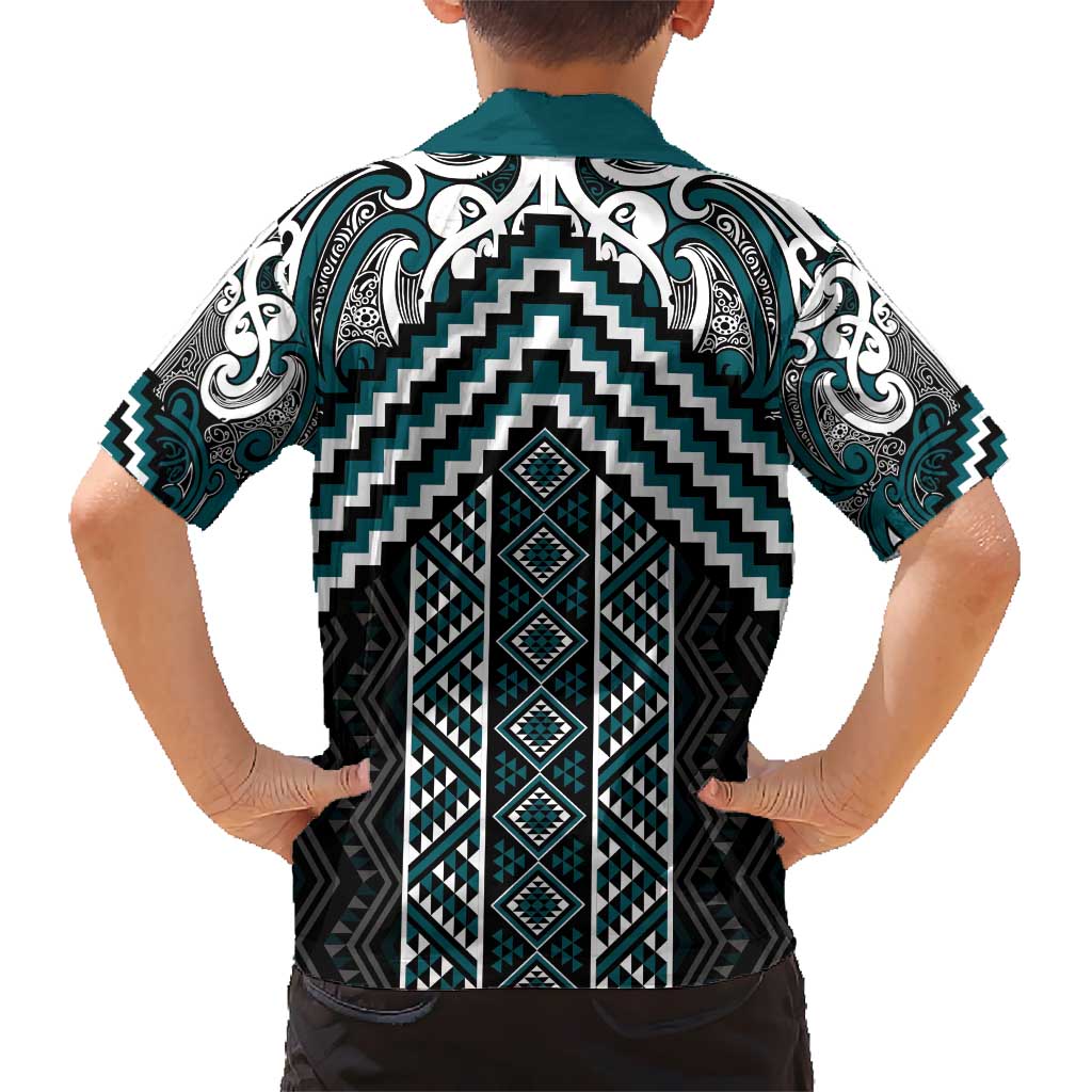 Maori Tukutuku Taniko Motifs Hawaiian Shirt Teal Poutama Mix Kowhaiwhai LT7 - Polynesian Pride