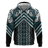 Maori Tukutuku Taniko Motifs Hoodie Teal Poutama Mix Kowhaiwhai LT7 Pullover Hoodie Teal - Polynesian Pride