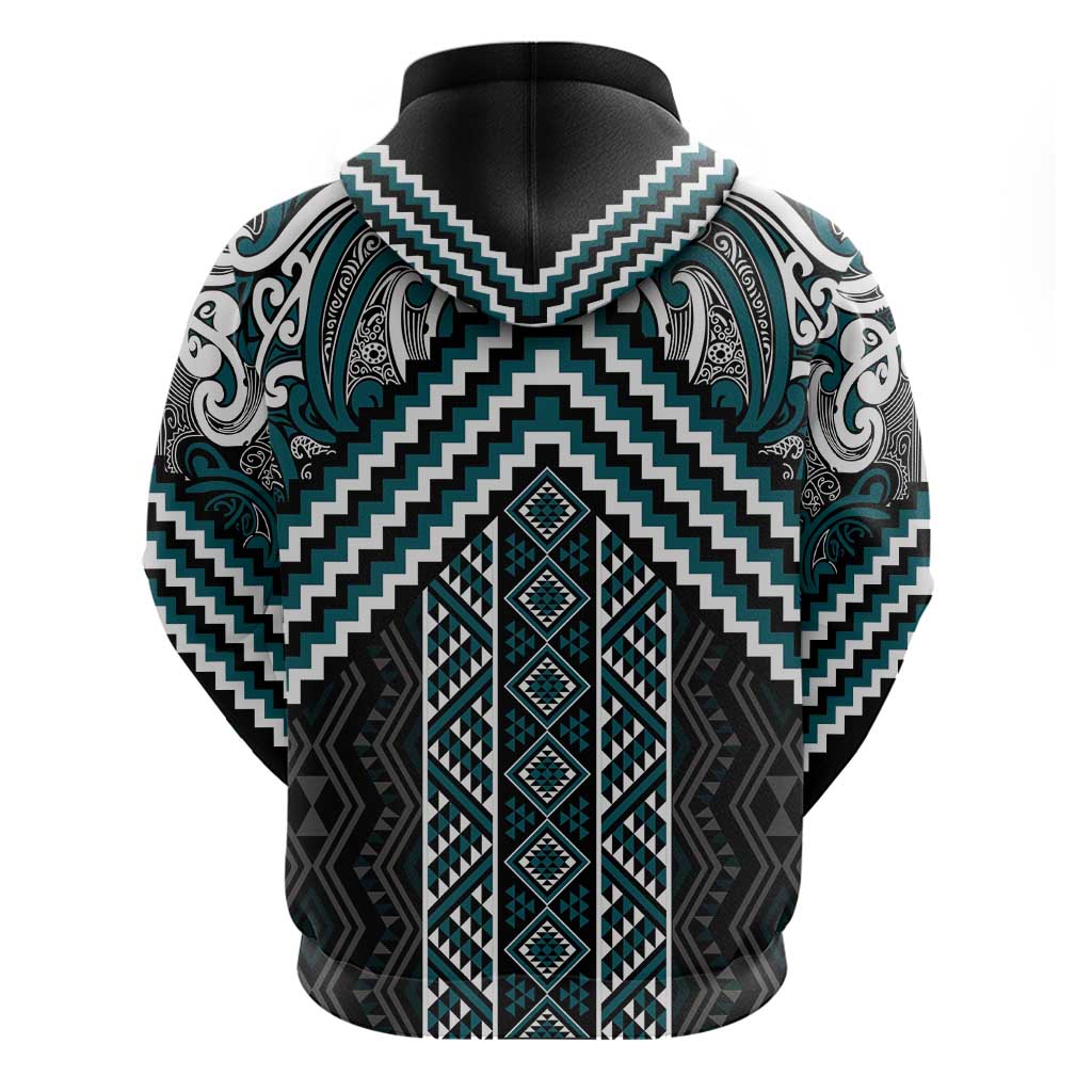 Maori Tukutuku Taniko Motifs Hoodie Teal Poutama Mix Kowhaiwhai LT7 - Polynesian Pride
