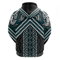 Maori Tukutuku Taniko Motifs Hoodie Teal Poutama Mix Kowhaiwhai LT7 - Polynesian Pride